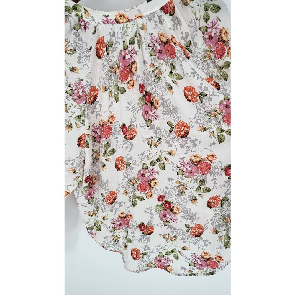 My Story Cream Floral V-Neck Lace up Blouse Women's L New NWT - Picture 2 of 8